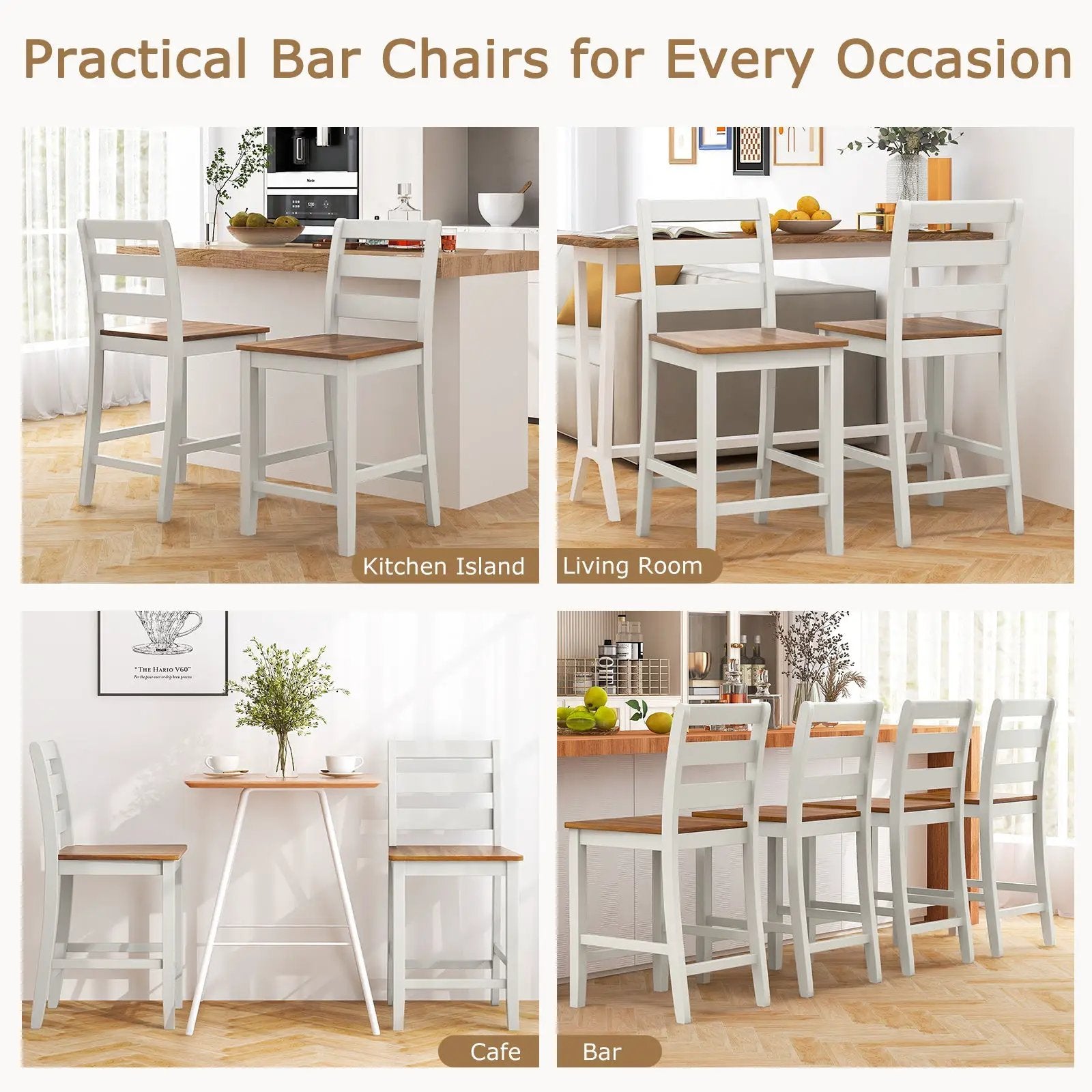 Set of 2 Counter Bar Stool with Inclined Backrest and Footrest-Gray by DirectDeals