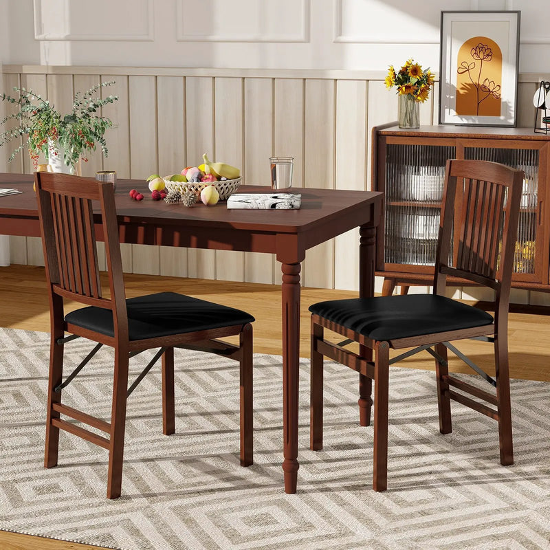 Set of 2 Foldable Upholstered Kitchen Chairs with Padded Seat-Brown by DirectDeals