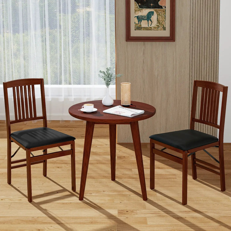 Set of 2 Foldable Upholstered Kitchen Chairs with Padded Seat-Brown by DirectDeals