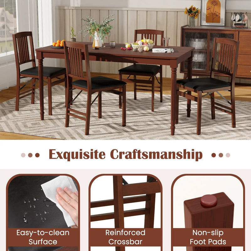 Set of 2 Foldable Upholstered Kitchen Chairs with Padded Seat-Brown by DirectDeals