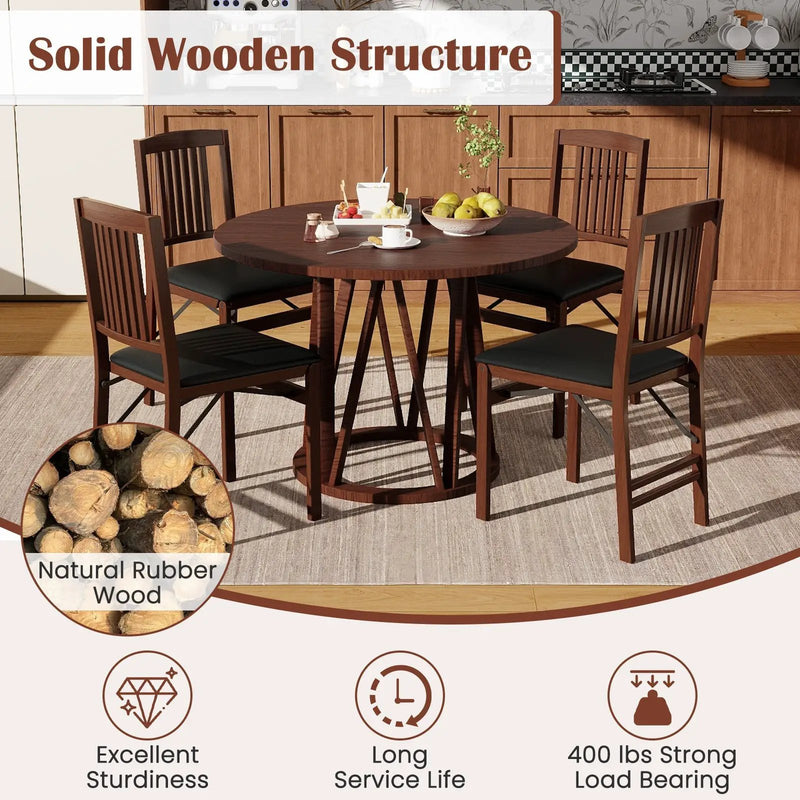 Set of 2 Foldable Upholstered Kitchen Chairs with Padded Seat-Brown by DirectDeals