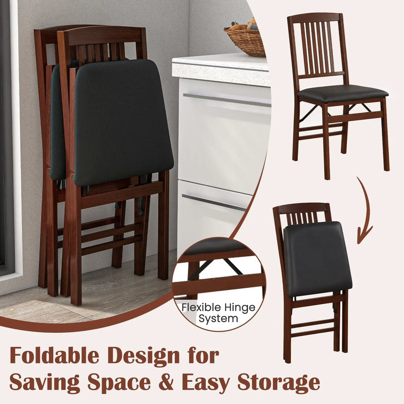 Set of 2 Foldable Upholstered Kitchen Chairs with Padded Seat-Brown by DirectDeals