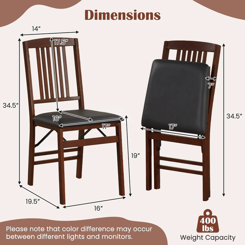 Set of 2 Foldable Upholstered Kitchen Chairs with Padded Seat-Brown by DirectDeals