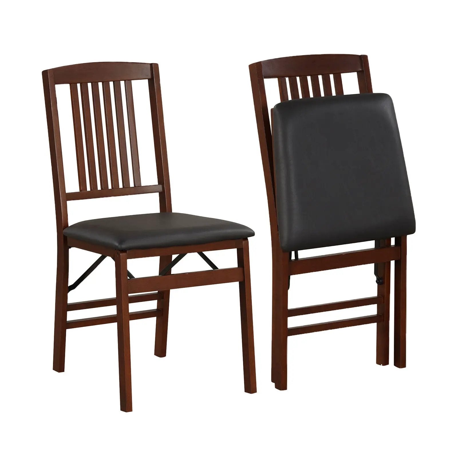 Set of 2 Foldable Upholstered Kitchen Chairs with Padded Seat-Brown by DirectDeals