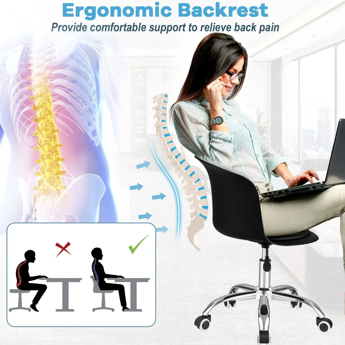 Set of 2 Office Desk Chair with Ergonomic Backrest and Soft Padded PU Leather Seat, photo 2 of 16