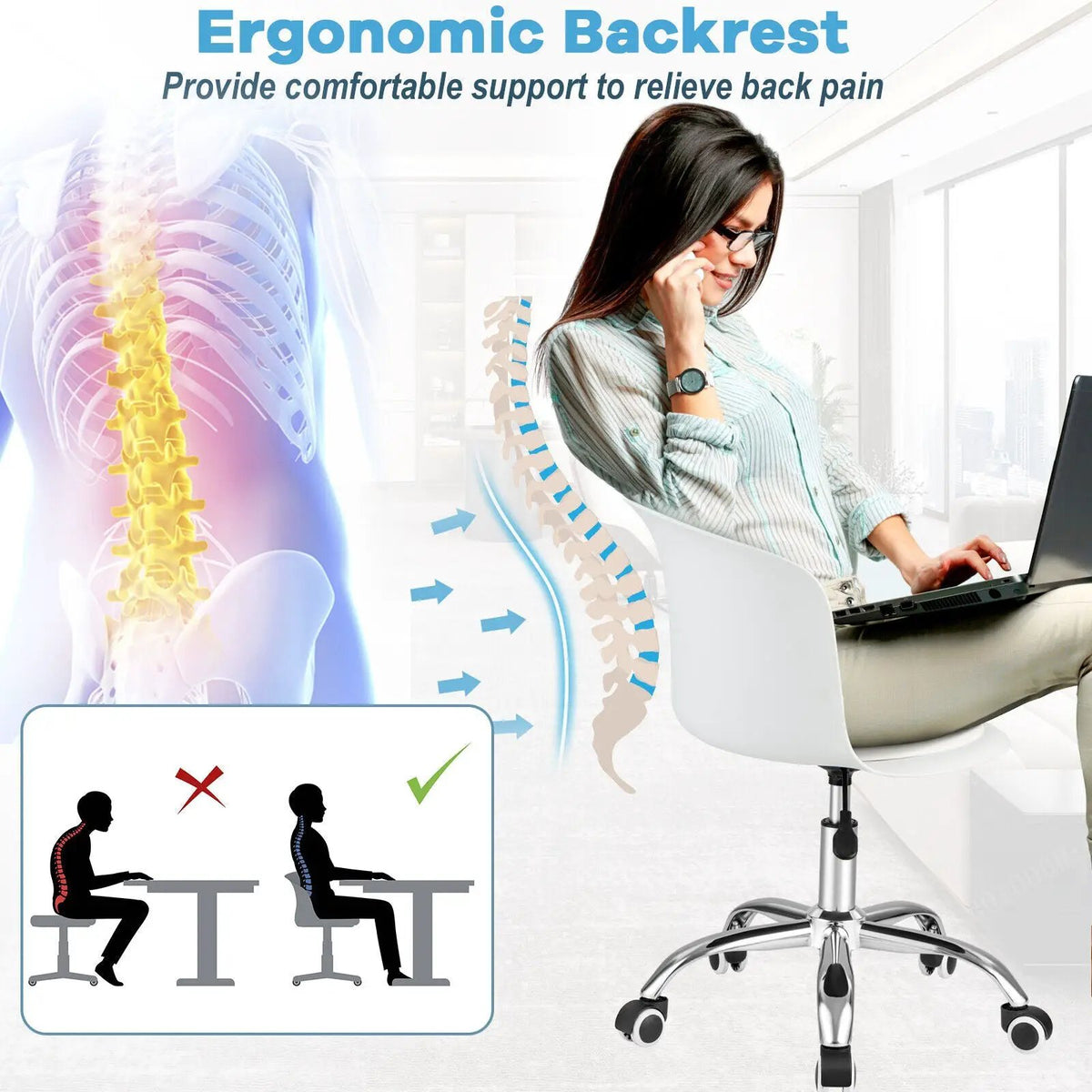 Set of 2 Office Desk Chair with Ergonomic Backrest and Soft Padded PU Leather Seat, photo 7 of 16