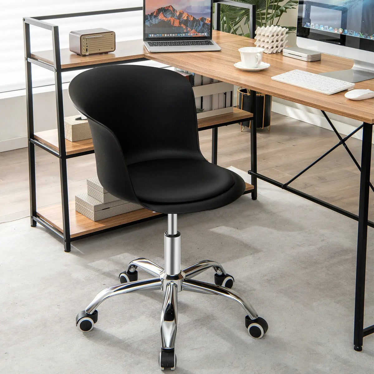 Set of 2 Office Desk Chair with Ergonomic Backrest and Soft Padded PU Leather Seat, photo 4 of 16