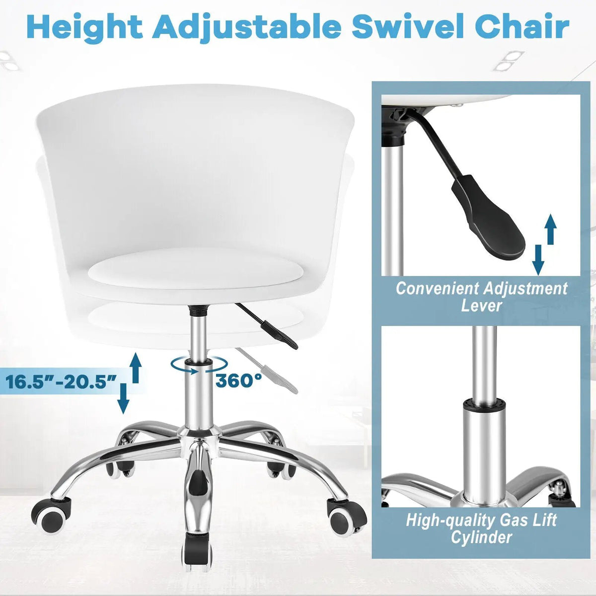 Set of 2 Office Desk Chair with Ergonomic Backrest and Soft Padded PU Leather Seat, photo 3 of 16
