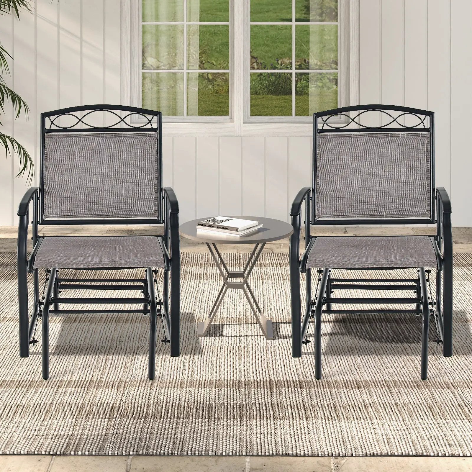 Set of 2 Outdoor Metal Glider Armchairs with Weather-resistant Fabric