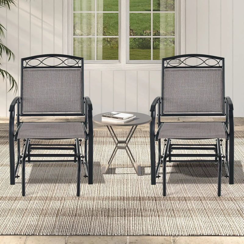 Set of 2 Outdoor Metal Glider Armchairs with Weather-resistant Fabric
