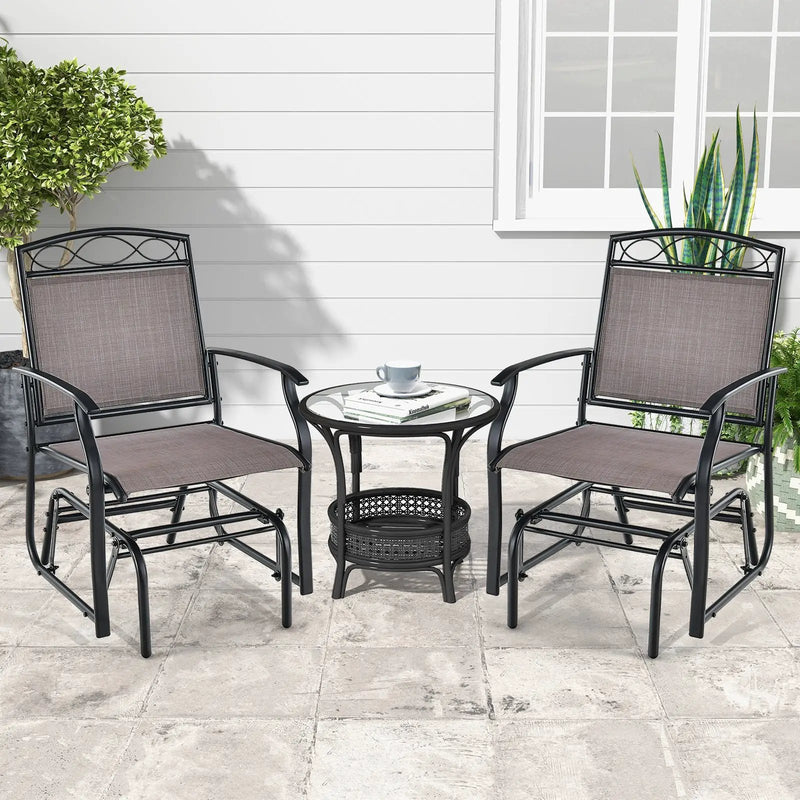 Set of 2 Outdoor Metal Glider Armchairs with Weather-resistant Fabric