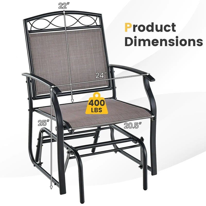 Set of 2 Outdoor Metal Glider Armchairs with Weather-resistant Fabric