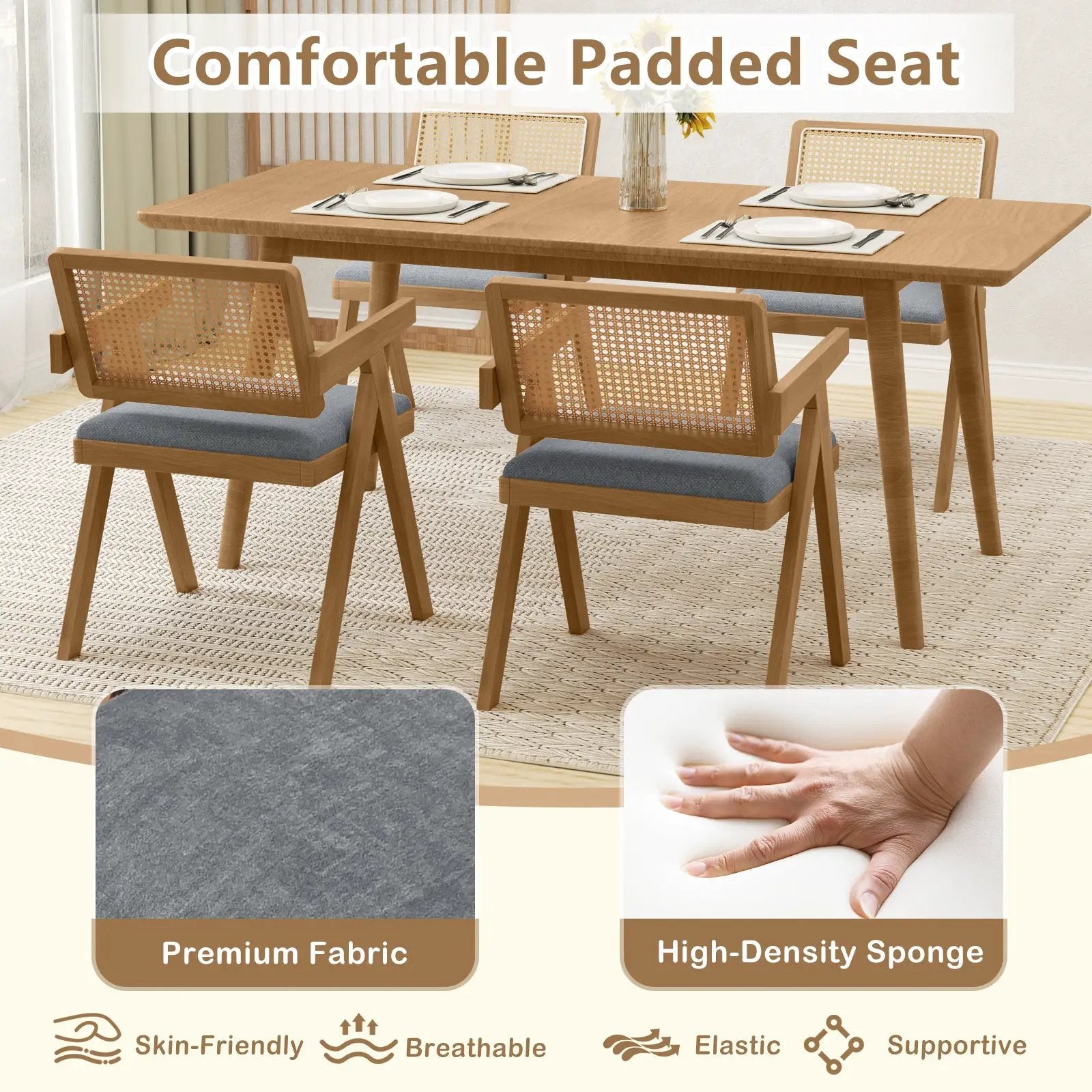 Set of 2 Rattan Accent Chairs with Padded Cushion and Rubber Wood Frame by DirectDeals