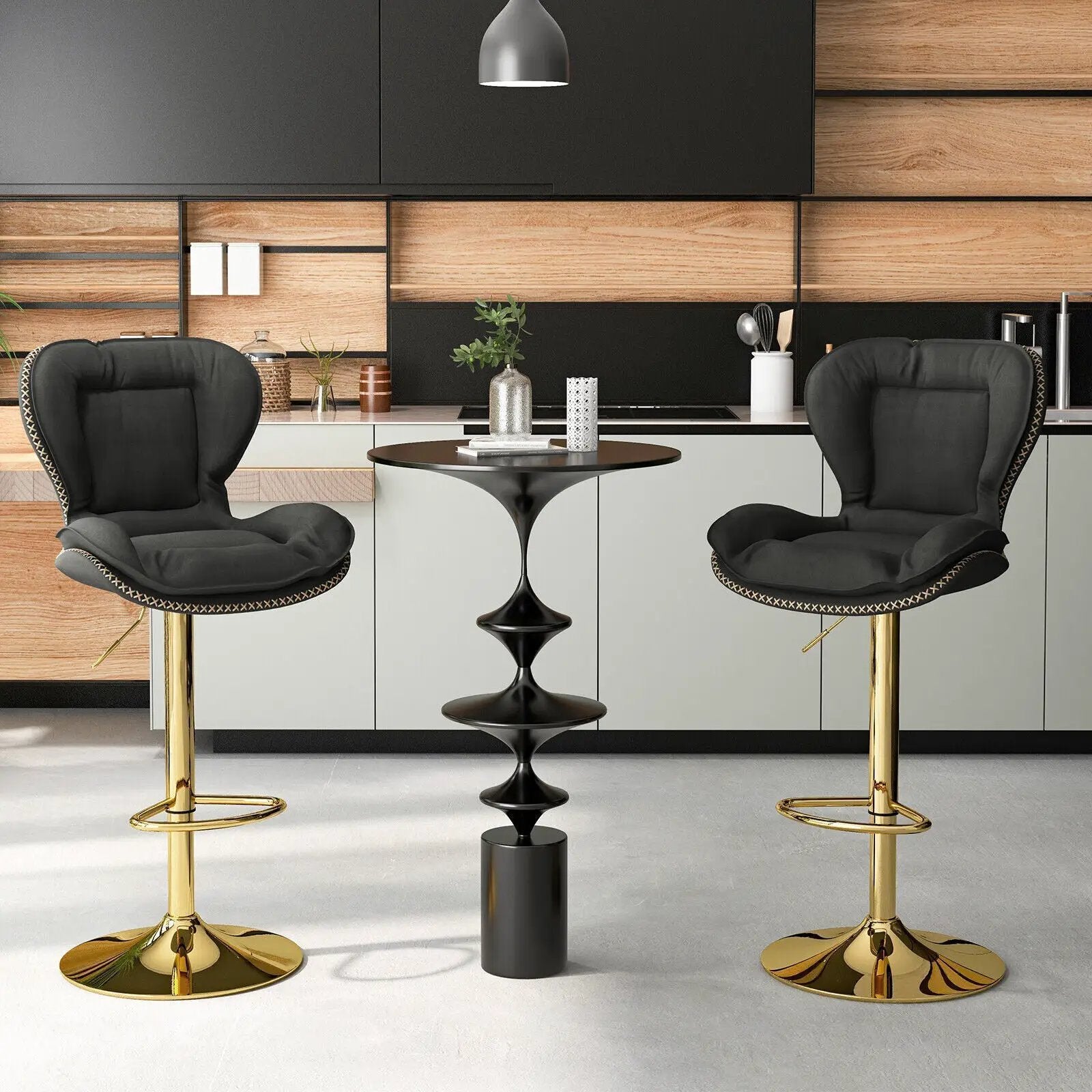 Set of 2 Swivel Bar Stools PU Leather Bar Chairs with Footrest and Curved Backrest-Gray by DirectDeals