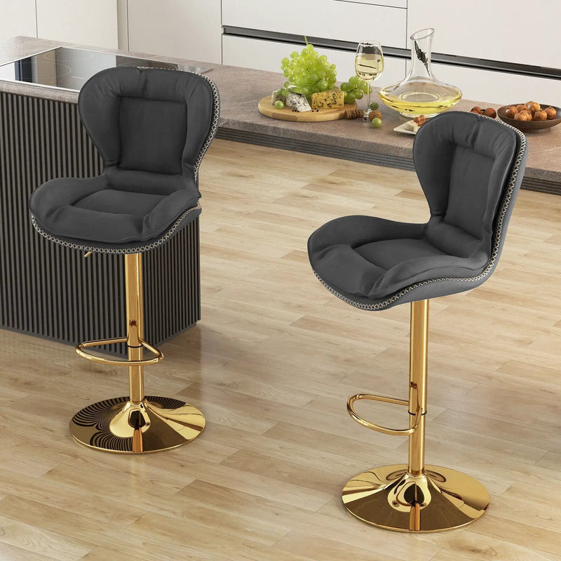 Set of 2 Swivel Bar Stools PU Leather Bar Chairs with Footrest and Curved Backrest-Gray by DirectDeals