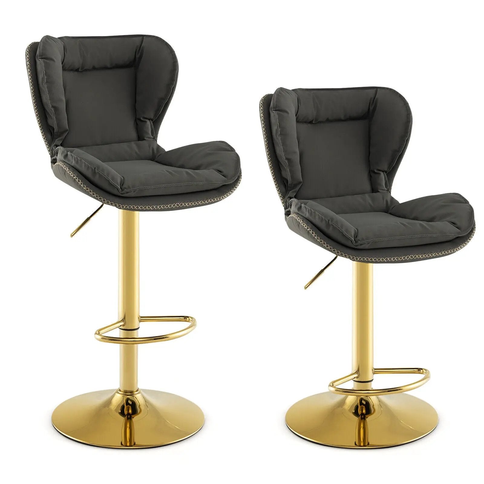 Set of 2 Swivel Bar Stools PU Leather Bar Chairs with Footrest and Curved Backrest-Gray by DirectDeals