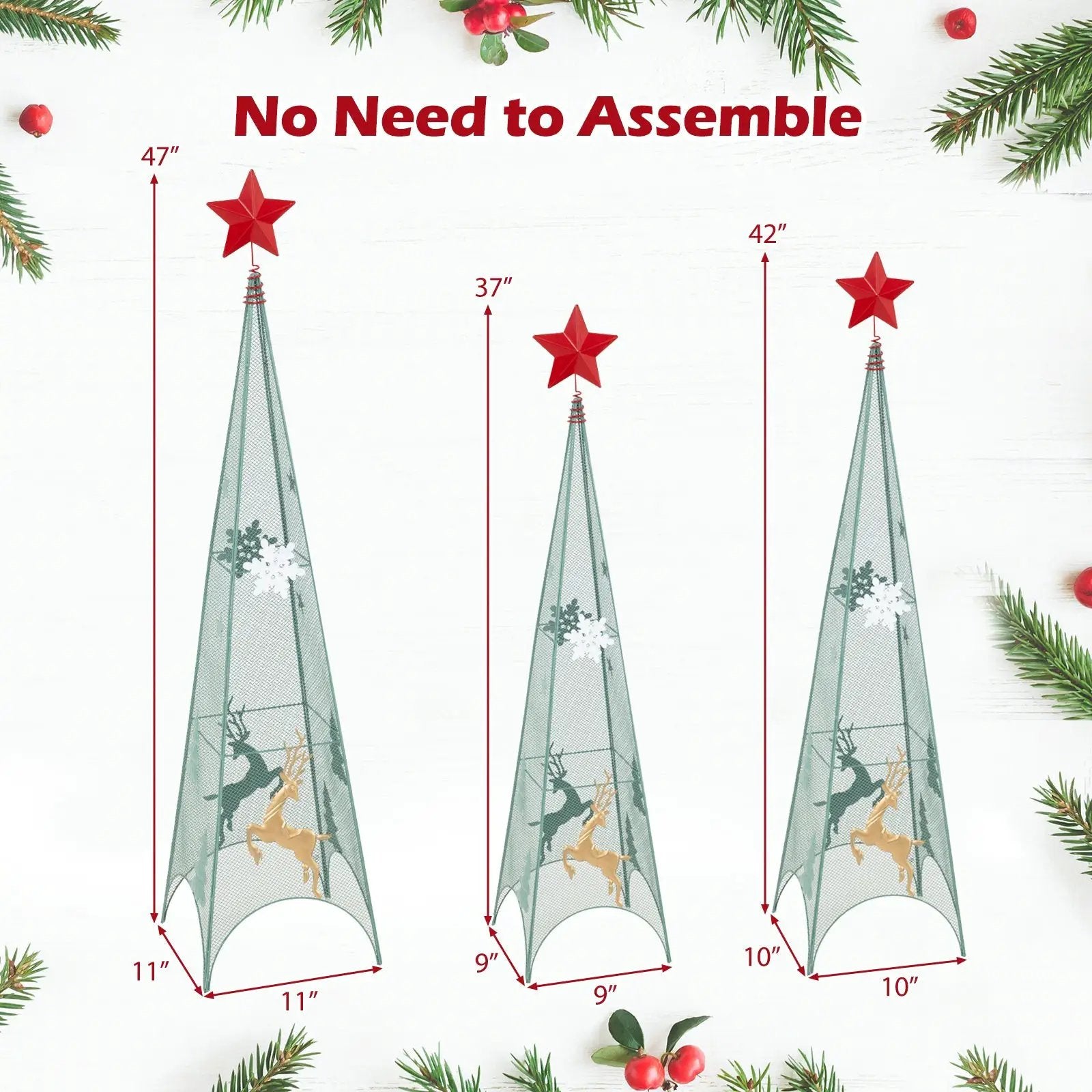 3/3.5/4 Feet Set of 3 Tower Shaped Christmas Trees with Removable Star Toppers by DirectDeals