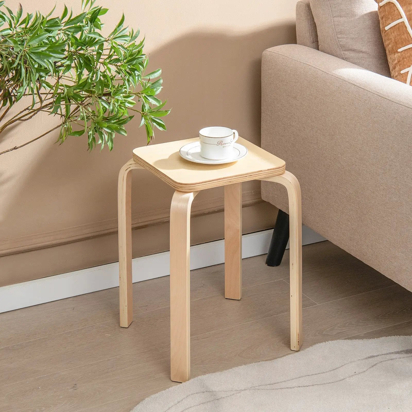 Stackable Stools Set of 4 with Square Top and Rounded Corners-Natural by DirectDeals