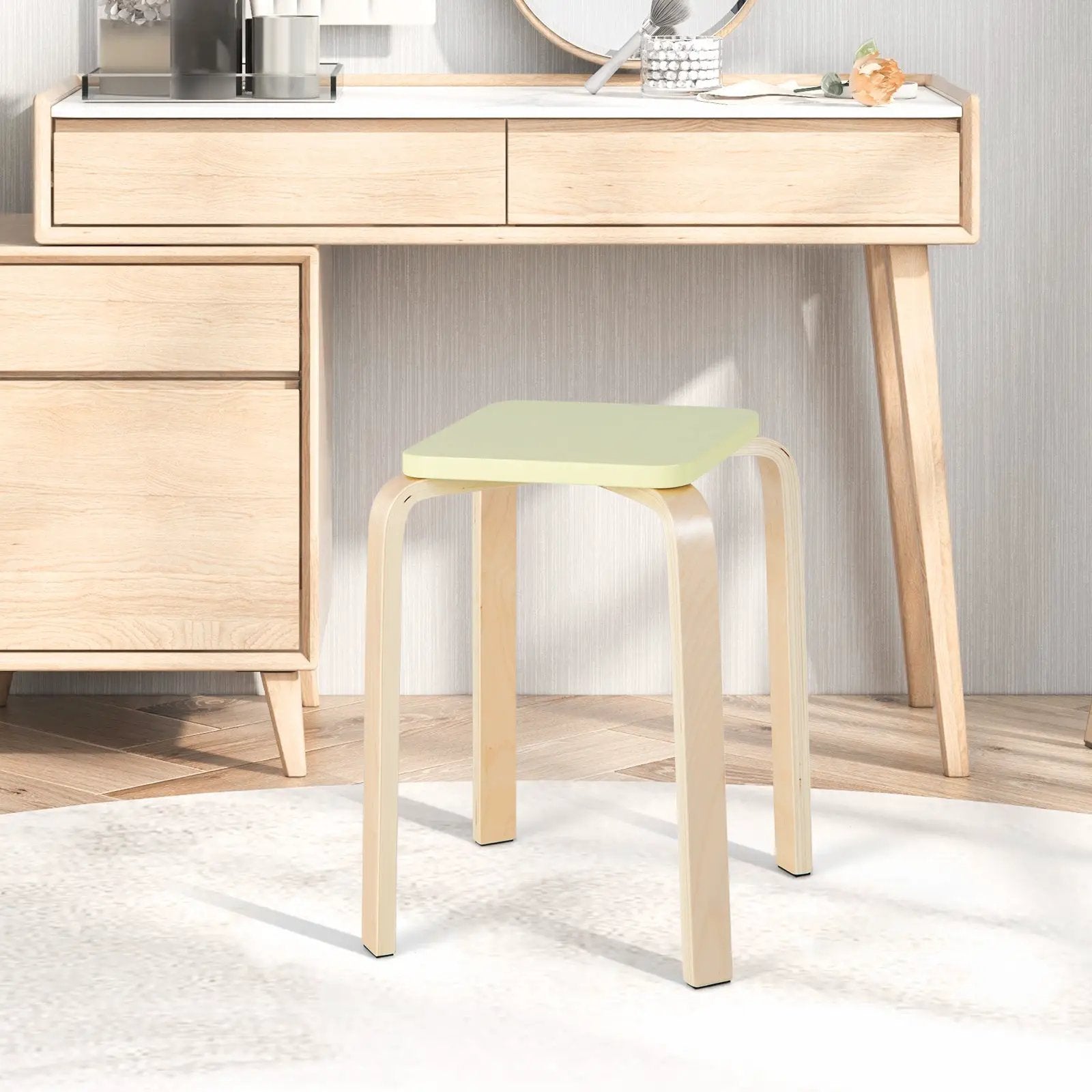 Stackable Stools Set of 4 with Square Top and Rounded Corners-Natural by DirectDeals