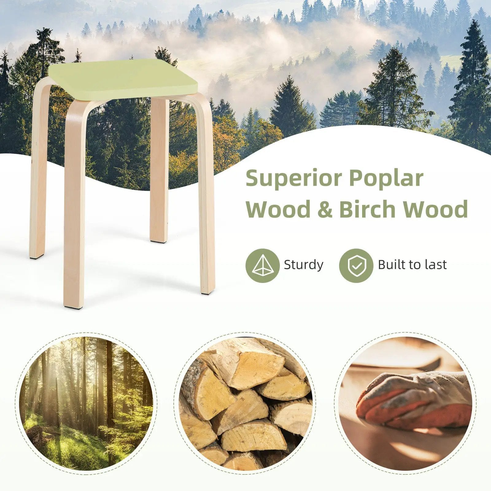 Stackable Stools Set of 4 with Square Top and Rounded Corners-Natural by DirectDeals