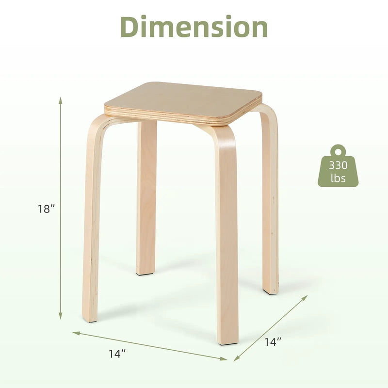 Stackable Stools Set of 4 with Square Top and Rounded Corners-Natural by DirectDeals