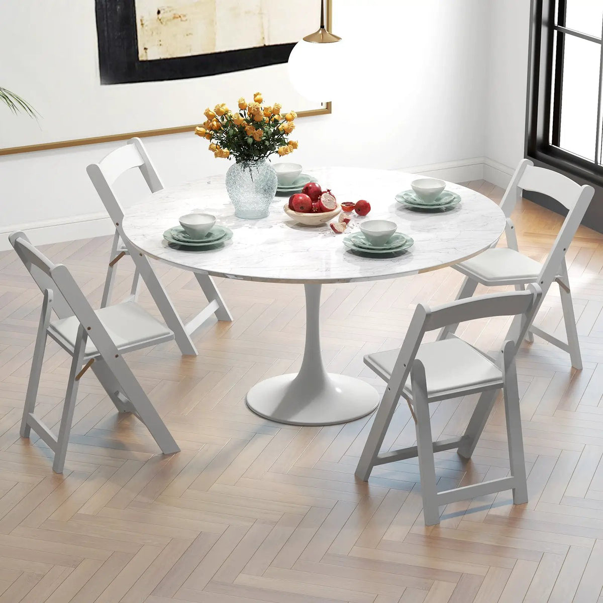 Set of 4 Dining Chairs Foldable Kitchen Chair with Rubber Wood Legs and Padded Seat, photo 6 of 9
