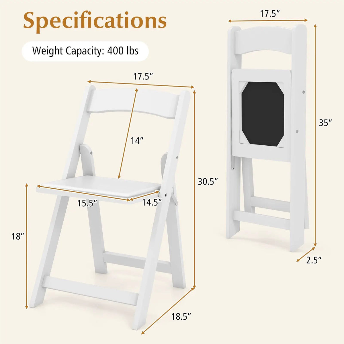 Set of 4 Dining Chairs Foldable Kitchen Chair with Rubber Wood Legs and Padded Seat, photo 5 of 9