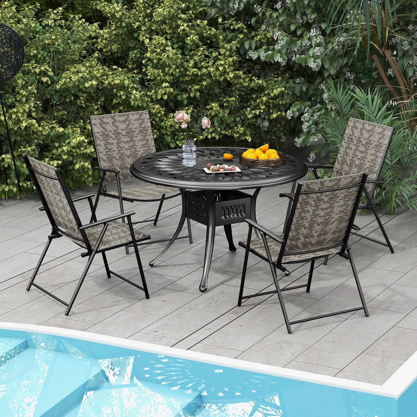 Set of 4 Patio Folding Chairs with Armrests and Portable Lawn Chairs for Garden Backyard-Gray by DirectDeals