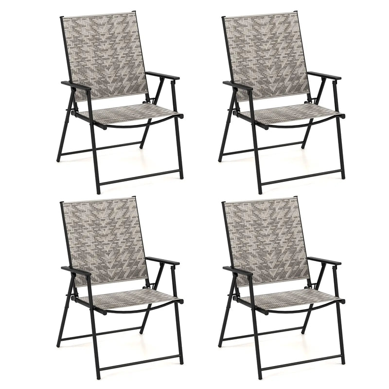 Set of 4 Patio Folding Chairs with Armrests and Portable Lawn Chairs for Garden Backyard-Gray by DirectDeals