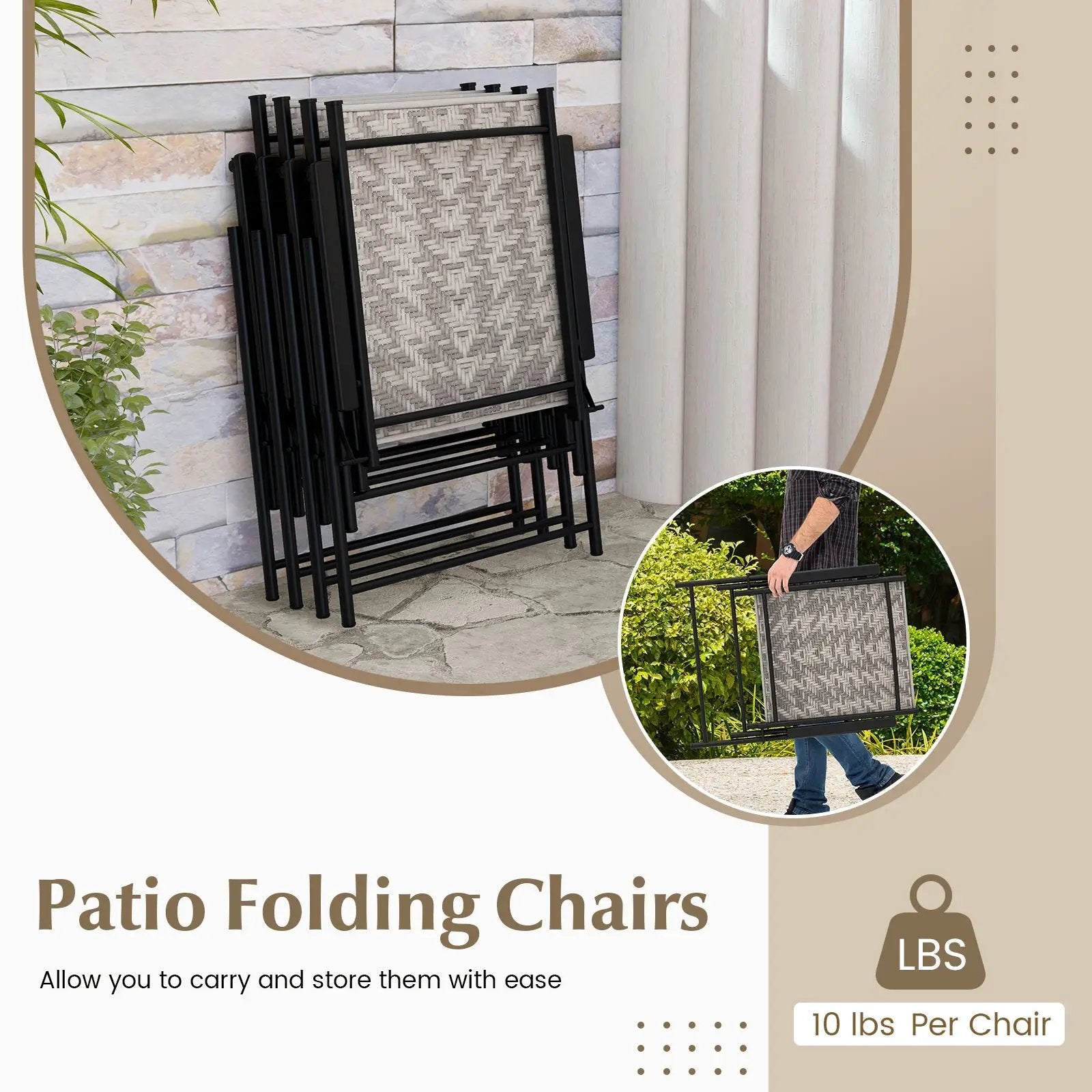 Set of 4 Patio Folding Chairs with Armrests and Portable Lawn Chairs for Garden Backyard-Gray by DirectDeals