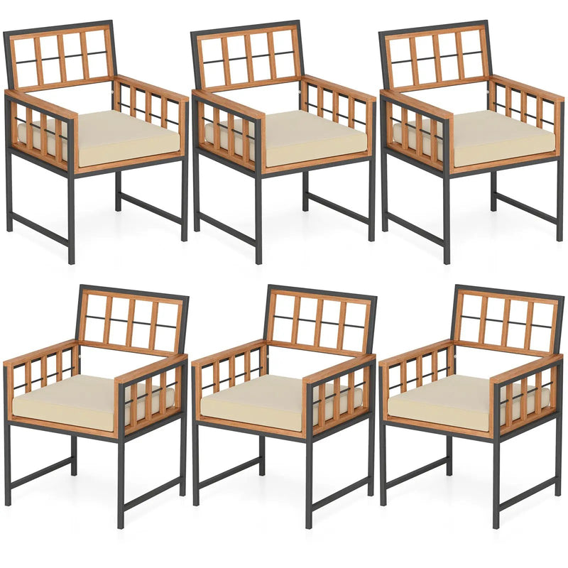 Set of 6 Patio Dining Chairs Acacia Wood Armchairs with Cushions by DirectDeals