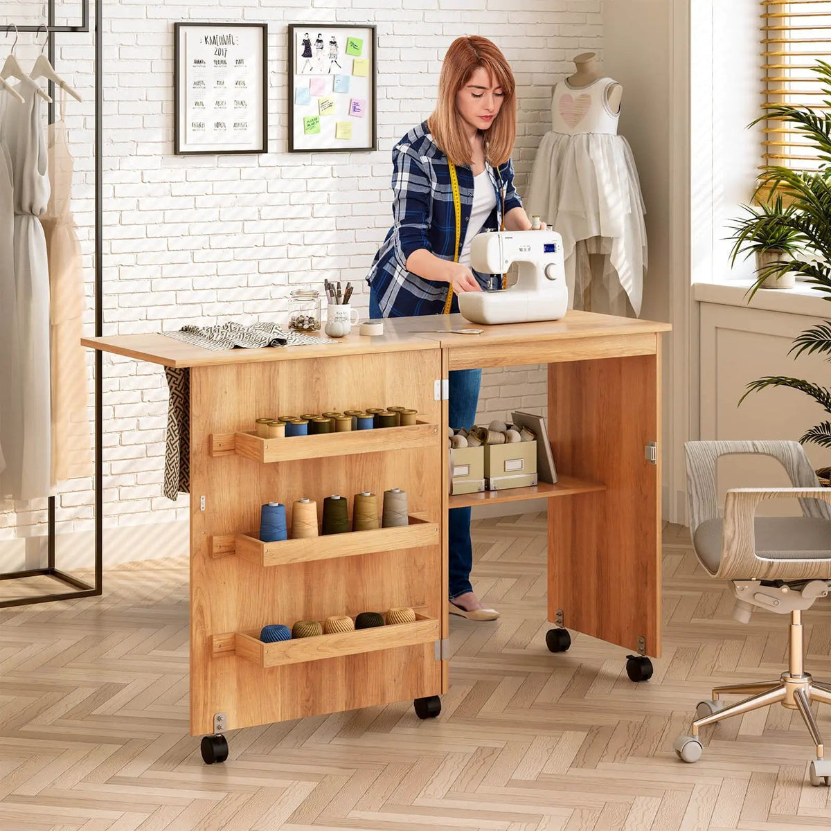 Folding Sewing Craft Table Shelf Storage Cabinet Home Furniture, photo 3 of 24
