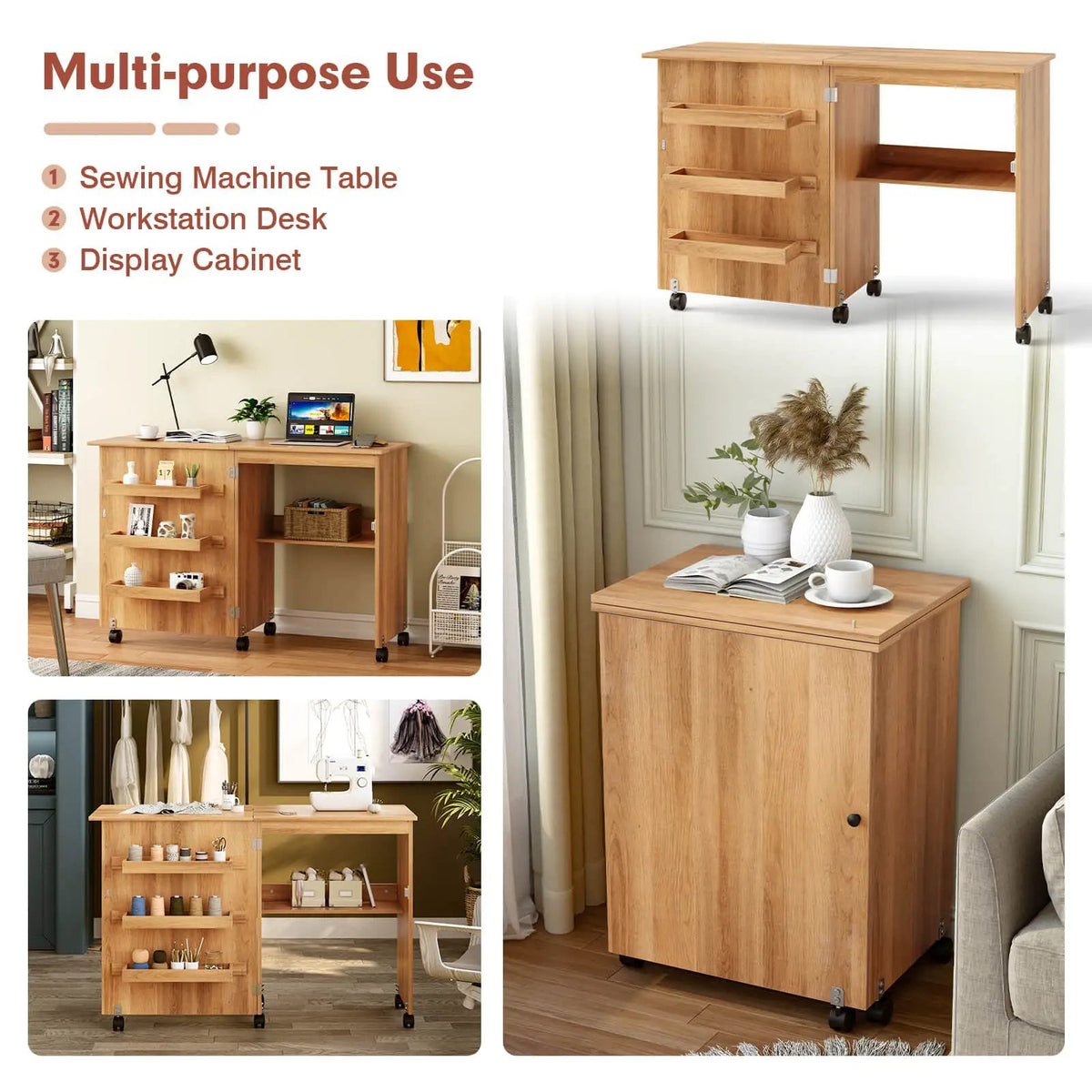 Folding Sewing Craft Table Shelf Storage Cabinet Home Furniture, photo 18 of 24