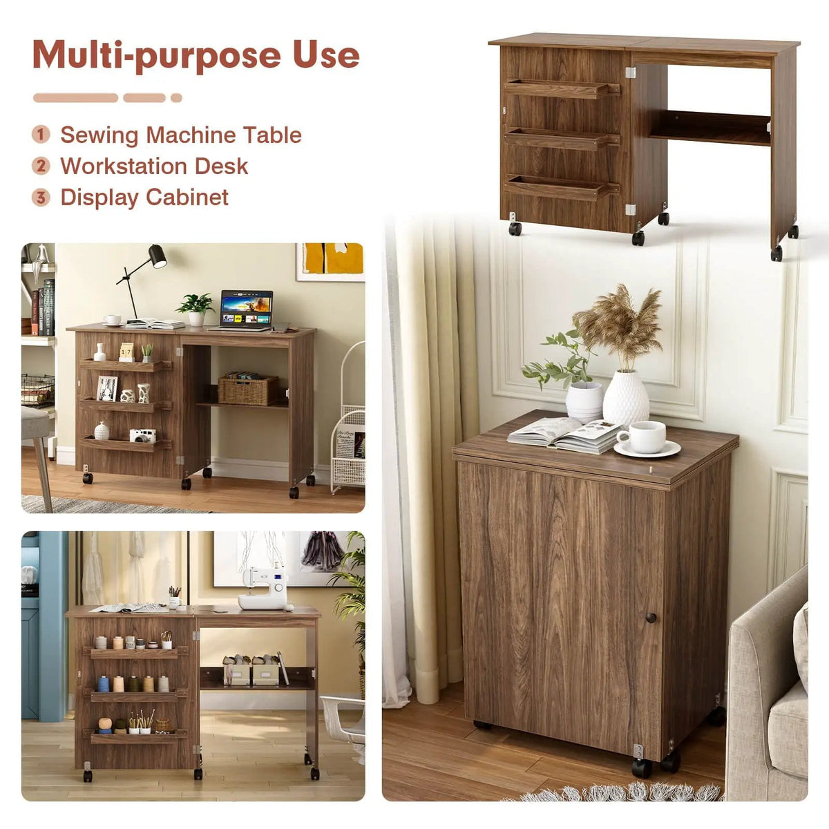Folding Sewing Craft Table Shelf Storage Cabinet Home Furniture, photo 16 of 24