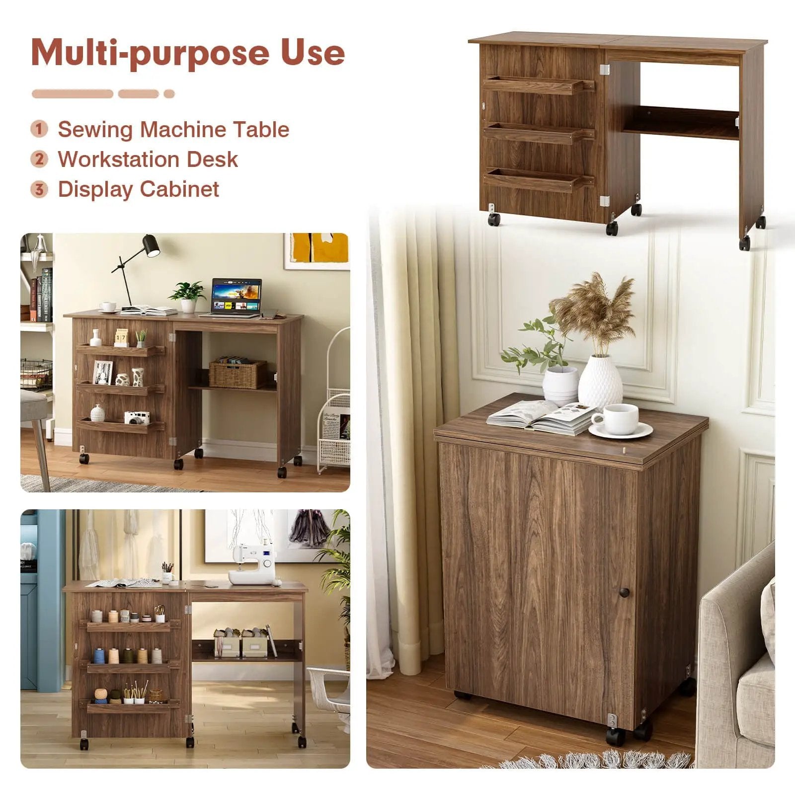 Folding Sewing Craft Table Shelf Storage Cabinet Home Furniture by DirectDeals