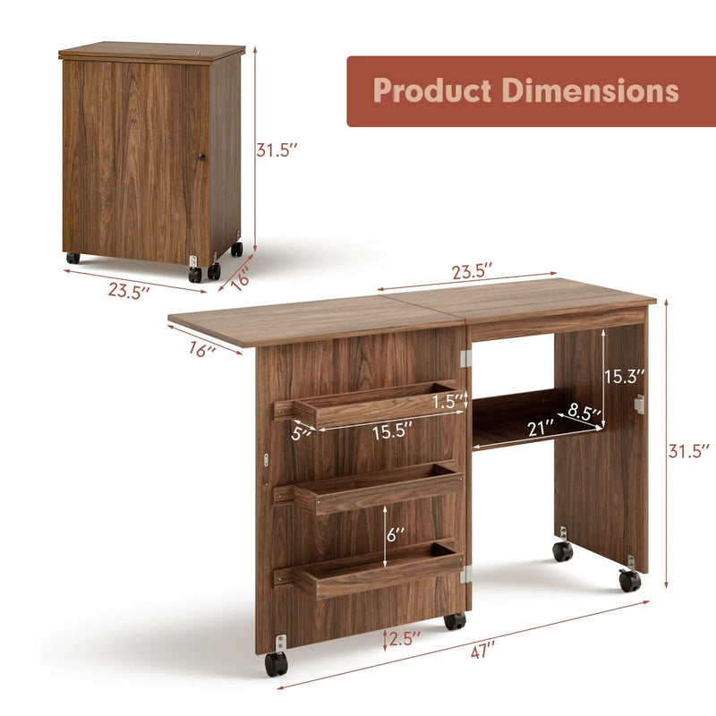 Folding Sewing Craft Table Shelf Storage Cabinet Home Furniture by DirectDeals