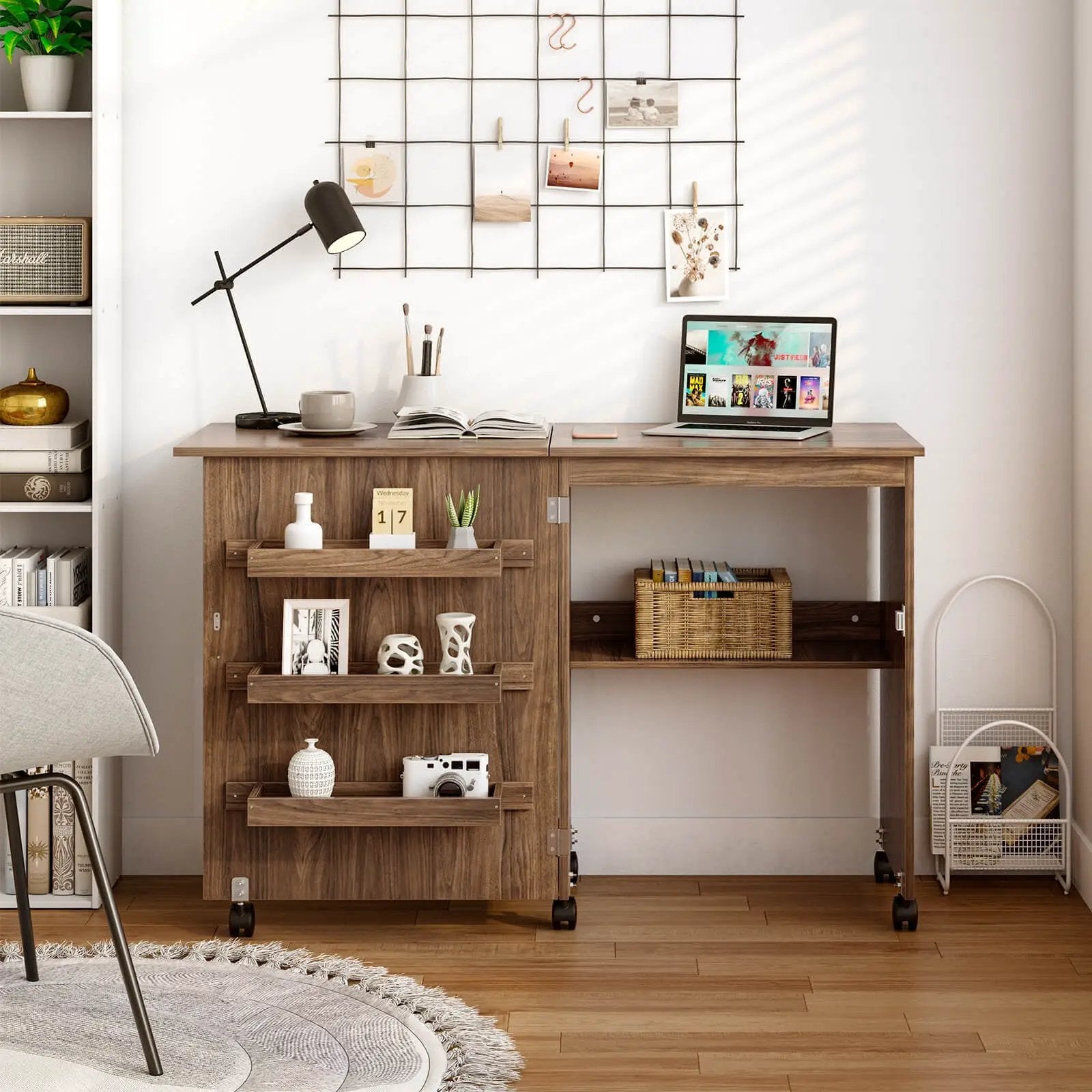 Folding Sewing Craft Table Shelf Storage Cabinet Home Furniture by DirectDeals