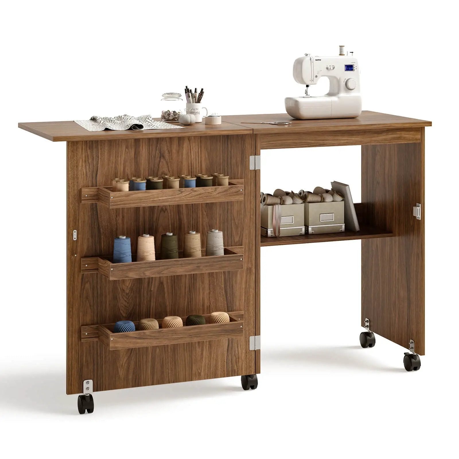 Folding Sewing Craft Table Shelf Storage Cabinet Home Furniture by DirectDeals