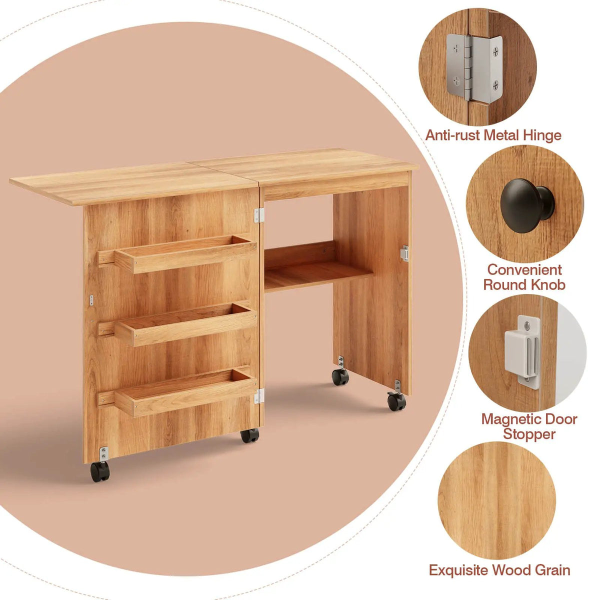 Folding Sewing Craft Table Shelf Storage Cabinet Home Furniture, photo 24 of 24