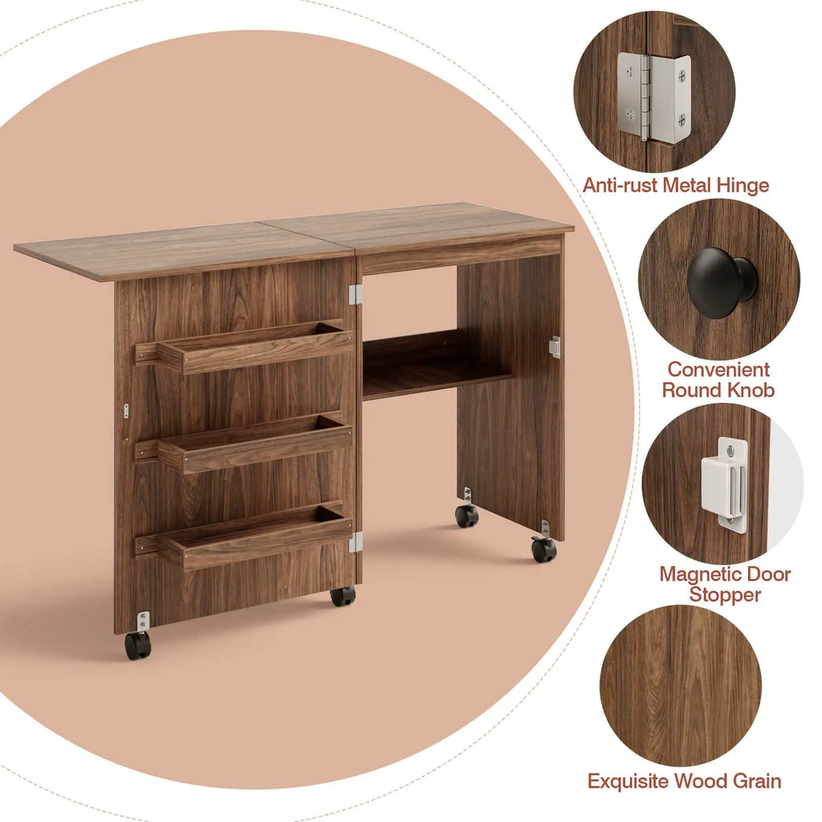 Folding Sewing Craft Table Shelf Storage Cabinet Home Furniture, photo 22 of 24