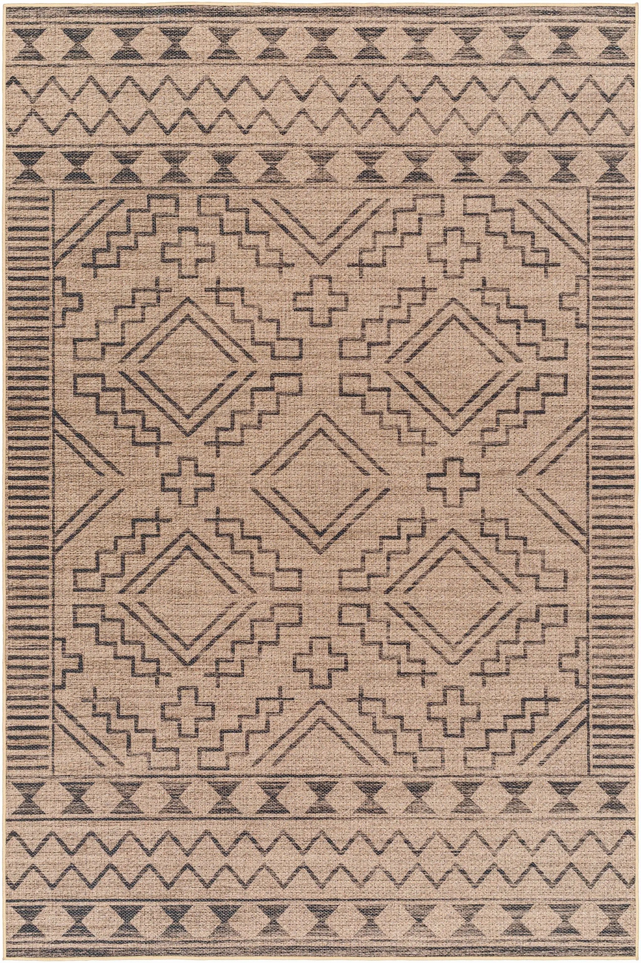 Halle Tan & Black Washable Area Rug - Clearance by Boutique Rugs