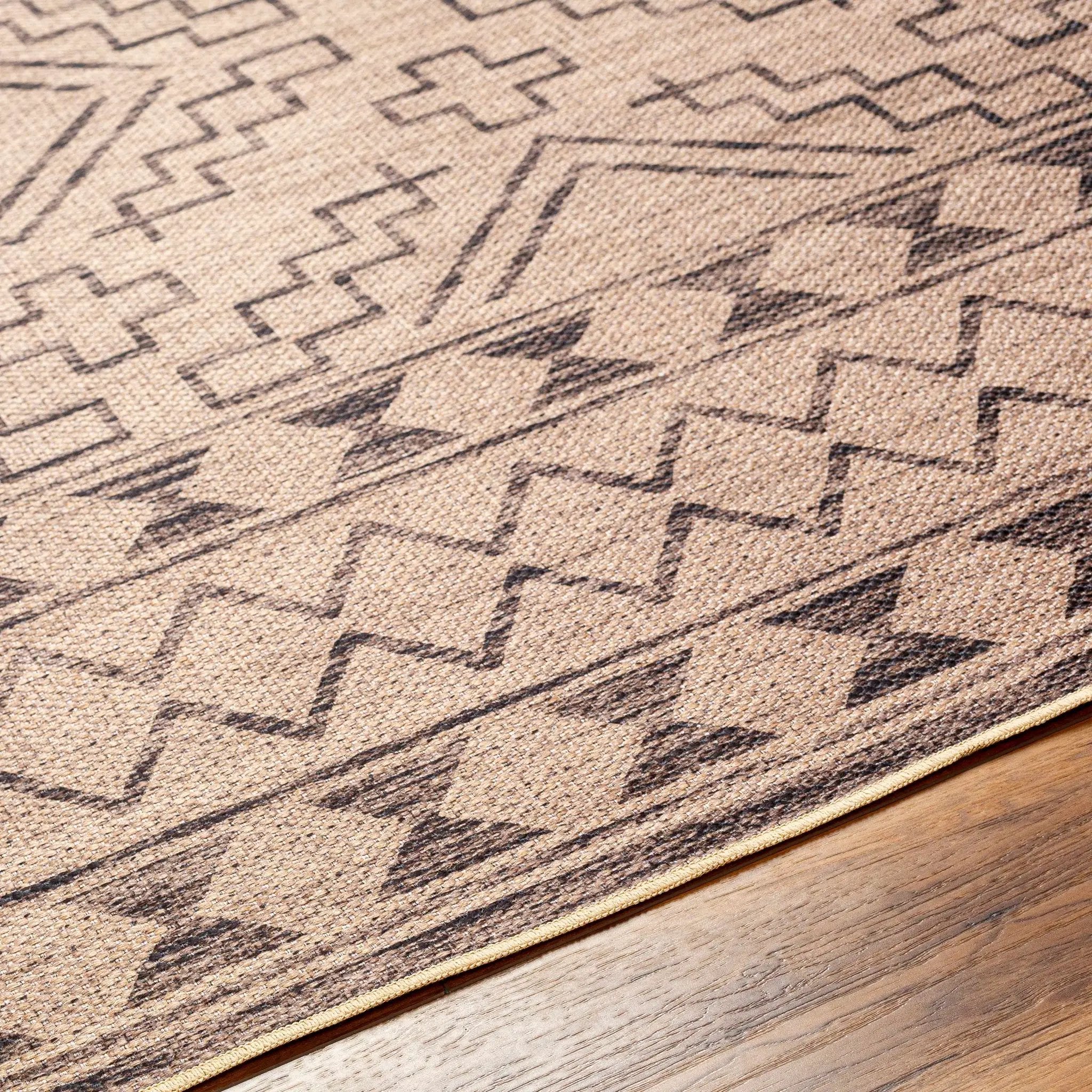 Halle Tan & Black Washable Area Rug - Clearance by Boutique Rugs