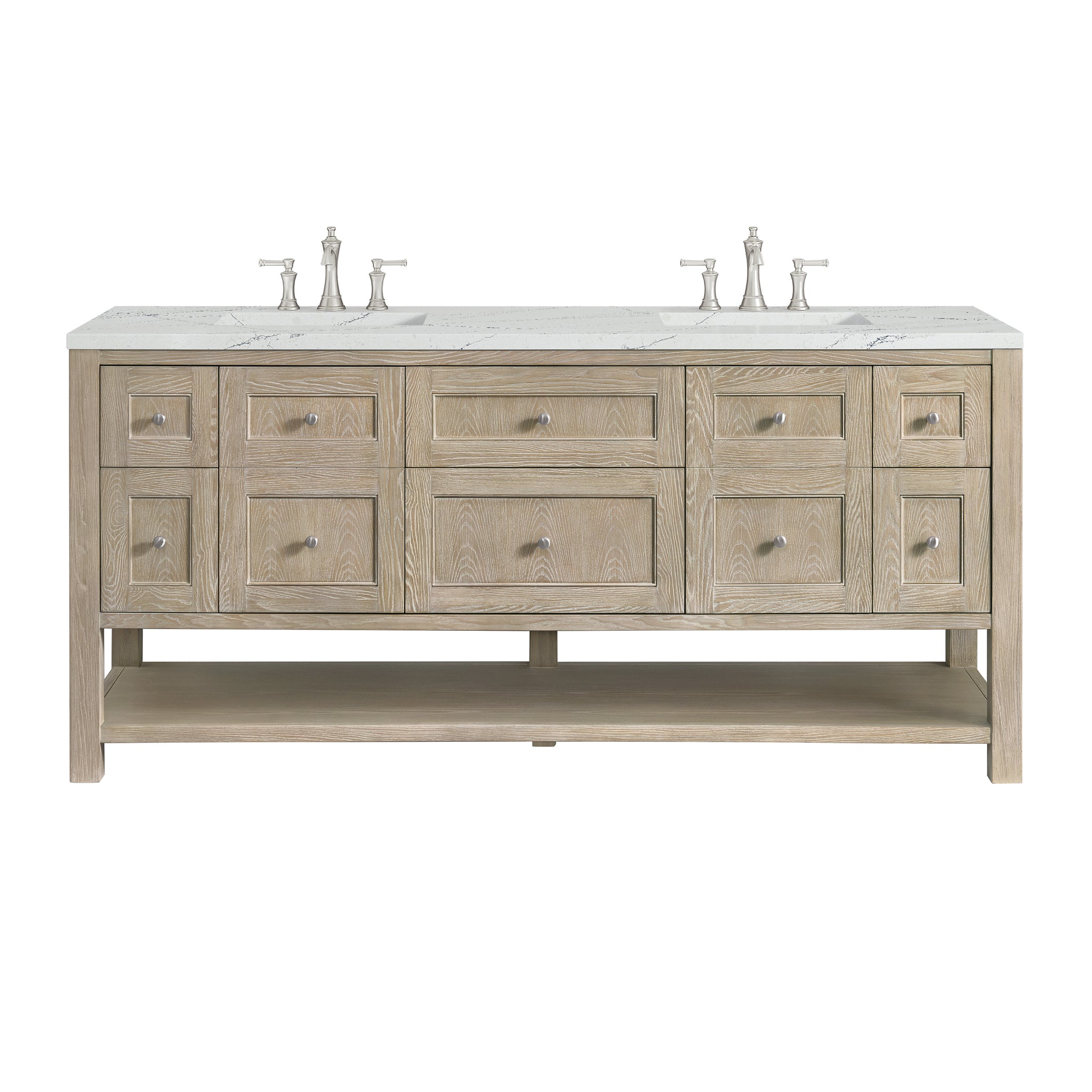 James Martin Breckenridge 72" Double Bathroom Vanity, Whitewashed Oak with Ethereal Noctis (FreePower) countertop