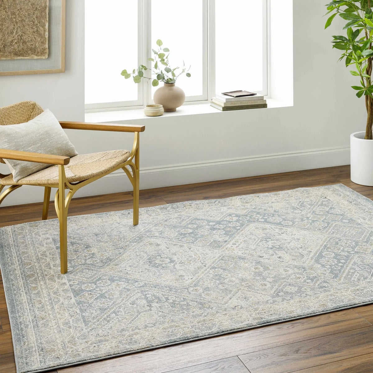 Sagen Blue Medallion Area Rug - Clearance, installed in a room