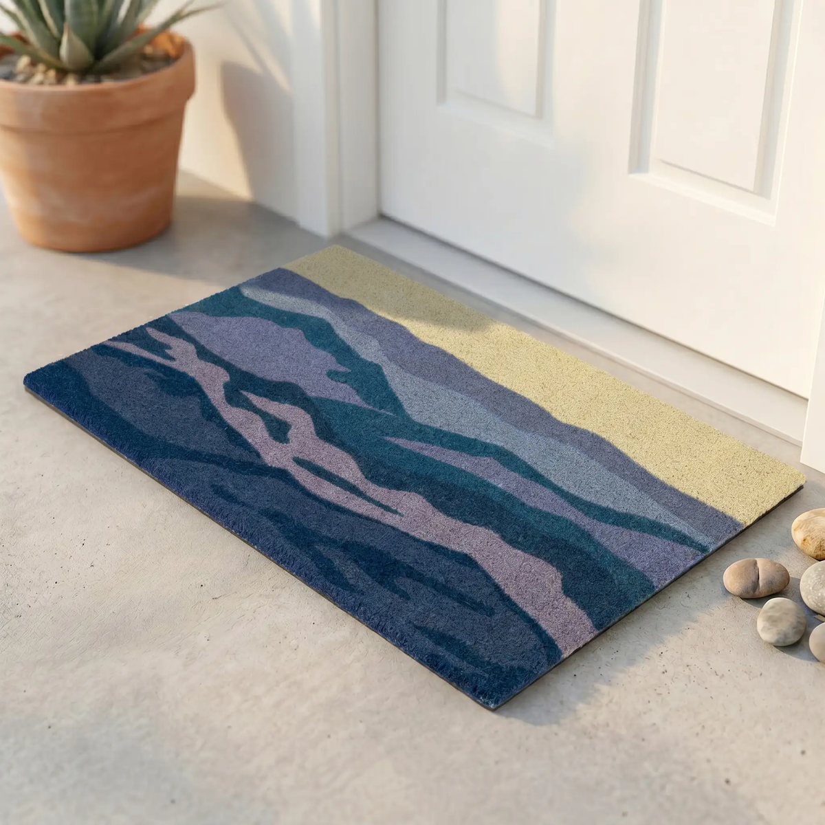 Shades of Sea - Blue Coir Doormat, installed in a room