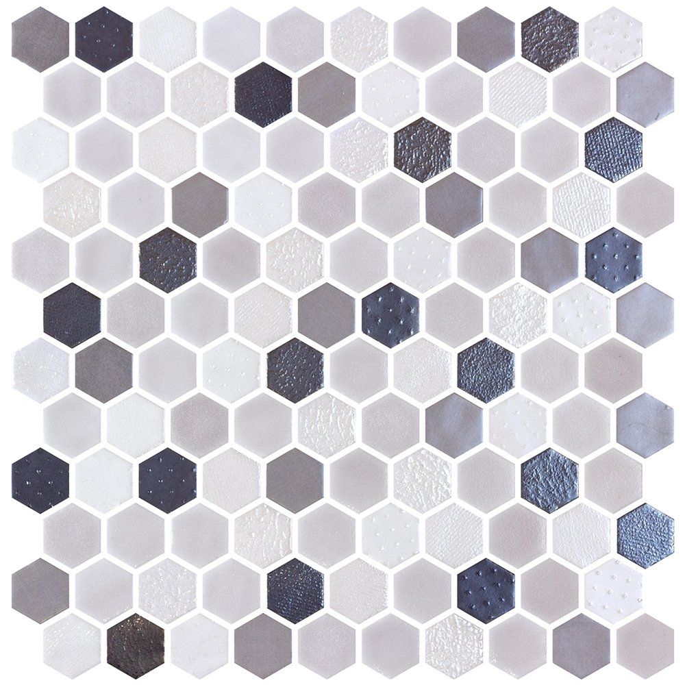Shadow Multi Finish Hexagon Glass Mosaics 11 3/4x11 1/2 Glass Multi Finish 12x12 Mosaics