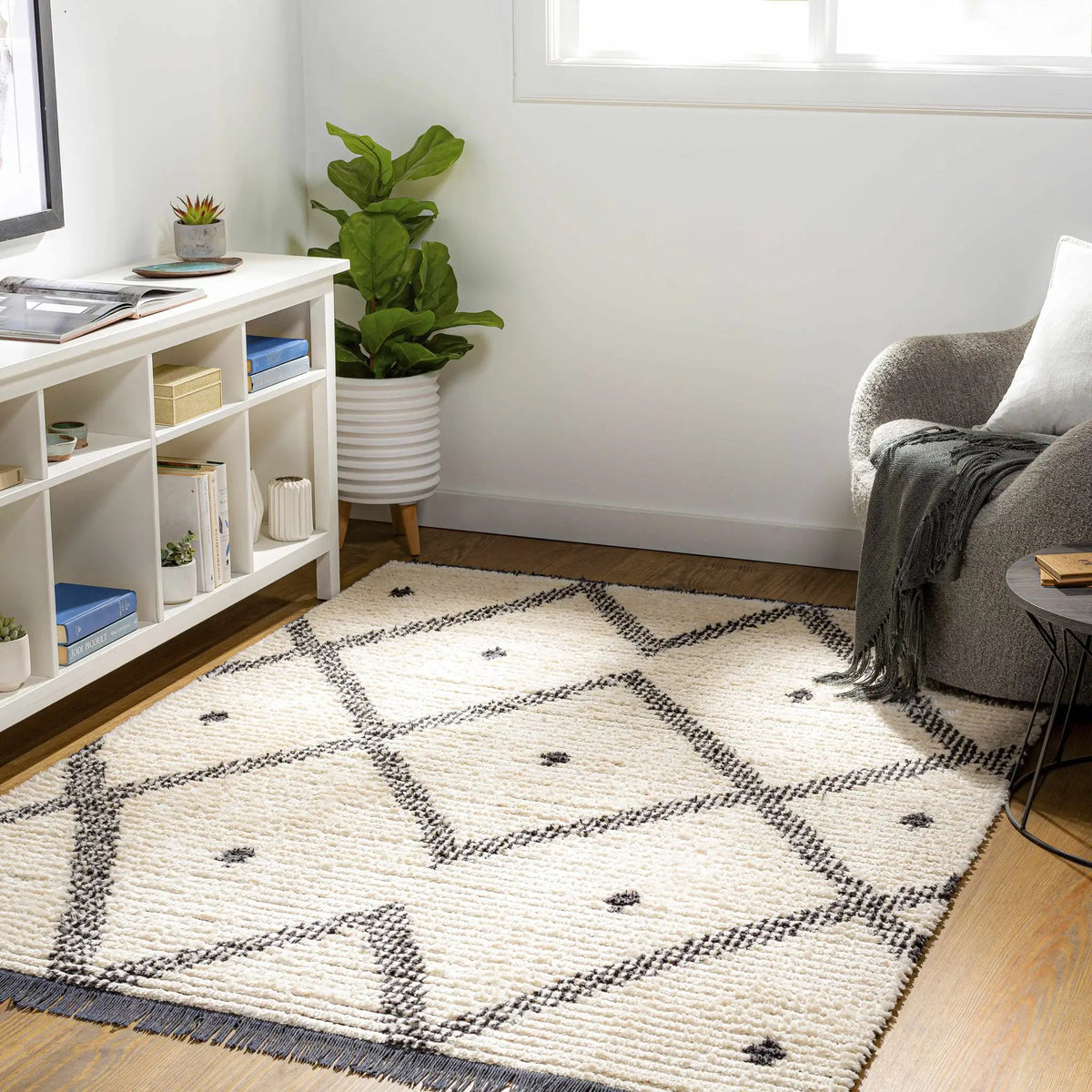 Shae Area Rug, installed in a room