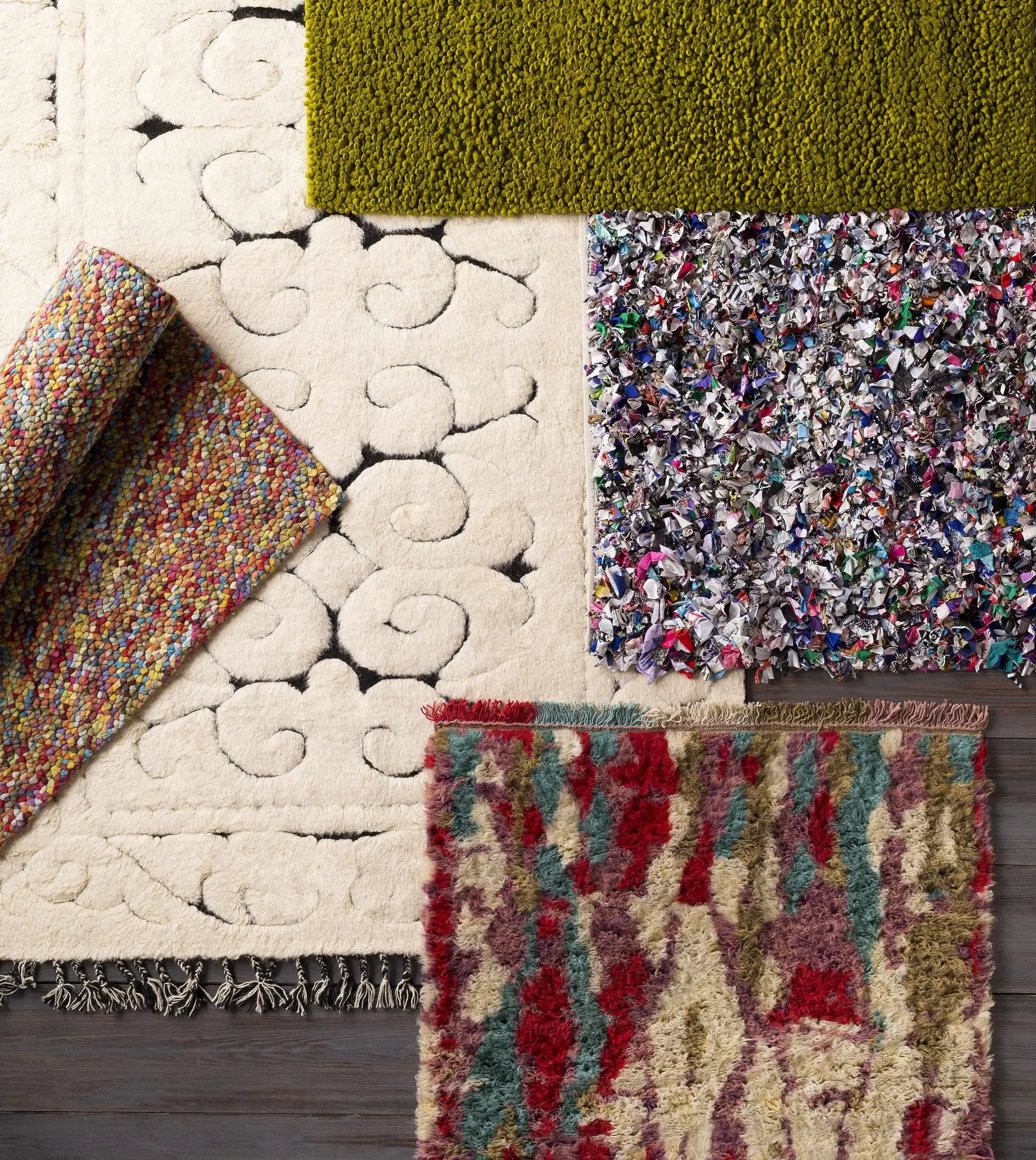Frederika Solid Olive Green Wool Shag Rug - Clearance by Boutique Rugs