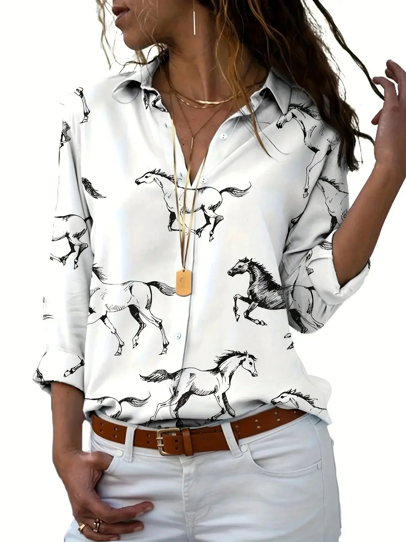 Shirt - Cat Print Cotton Long-Sleeve by House Of Avana