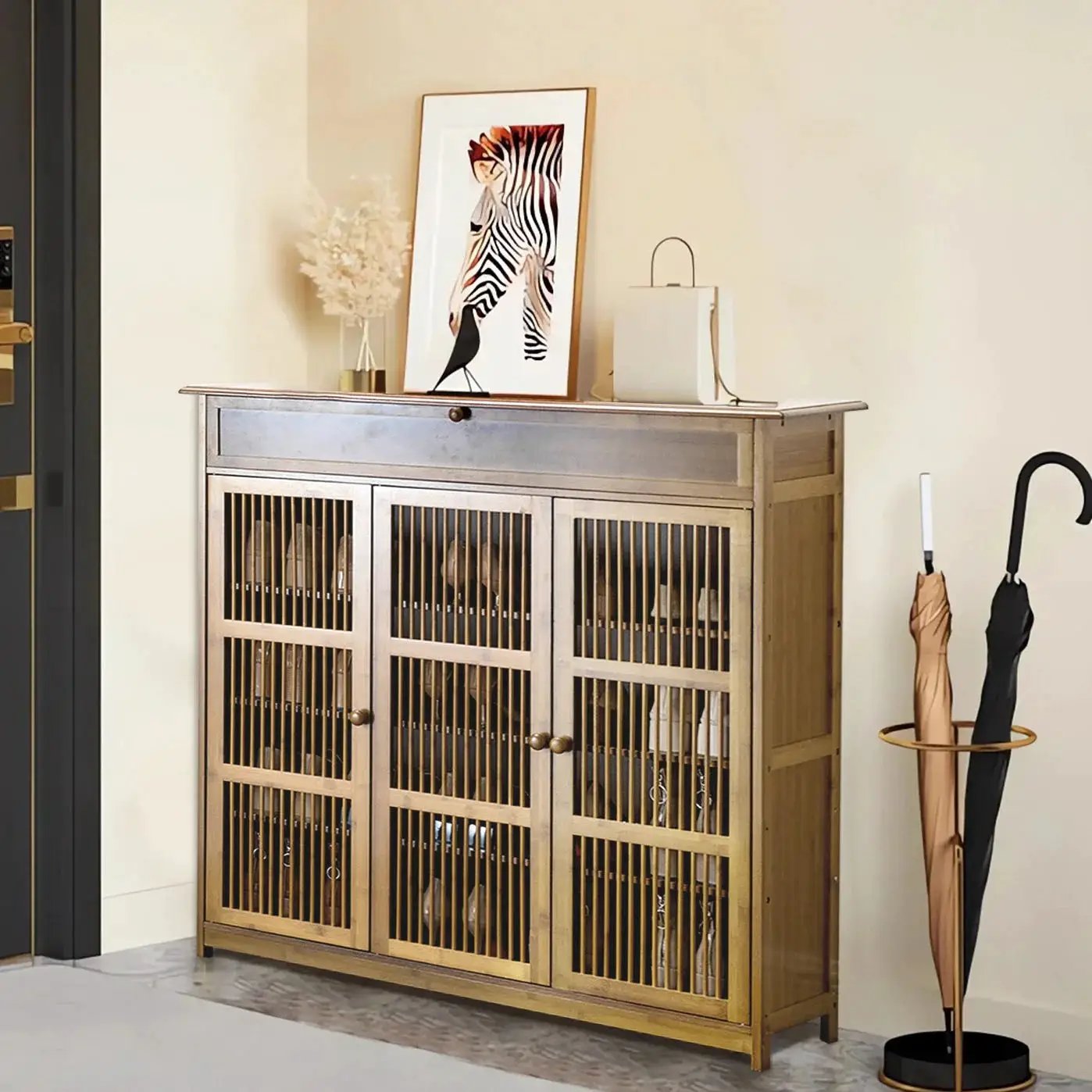 Shoe Cabinet - 4 Tier Wood by House Of Avana